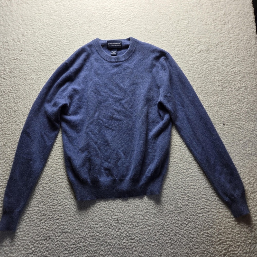 Davis & Squire Sweater Mens M Blue 100% Cashmere Crewneck Knit Pullover